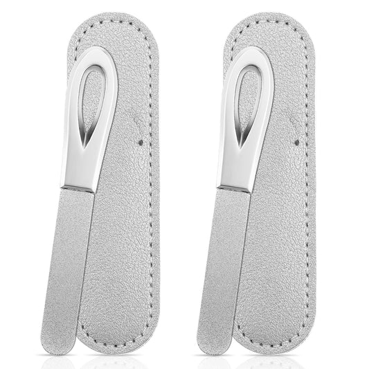 simarro 2 Pcak Metal Nail Files, Double Sided Nail Files for Natural Nails with Leather Cover, Nail Cleaner Manicure Tool for Polish Nail, Stainless Steel Fingernail Toenail Files(Sliver)