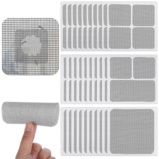 Amabro 30 Sheets Screen Door Mesh Repair Kit, 3 Sizes Window Repair Patch Strong Self Adhesive Fiberglass Repair Kit Screen Repair Tape for Window and Door Tears Holes(Gray)