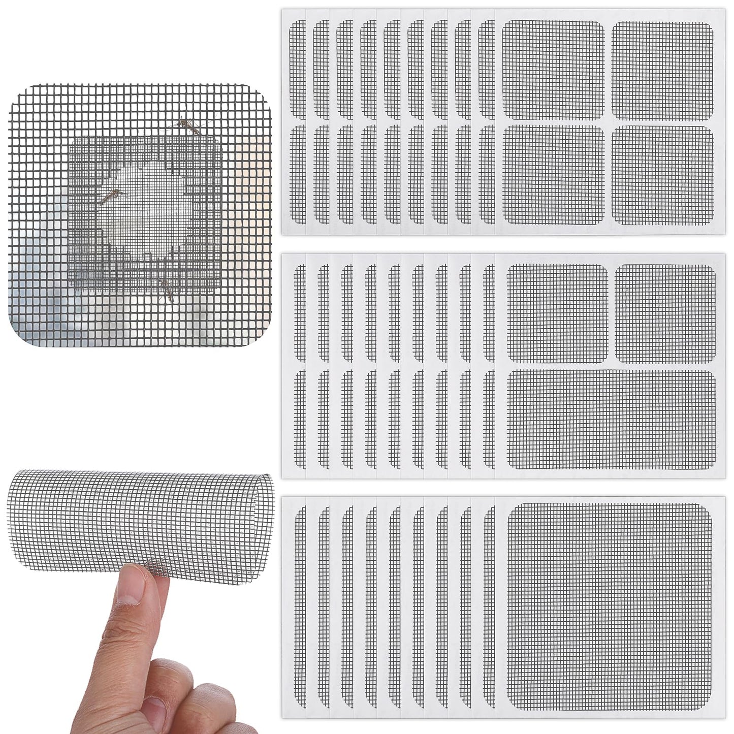 Amabro 30 Sheets Screen Door Mesh Repair Kit, 3 Sizes Window Repair Patch Strong Self Adhesive Fiberglass Repair Kit Screen Repair Tape for Window and Door Tears Holes(Gray)