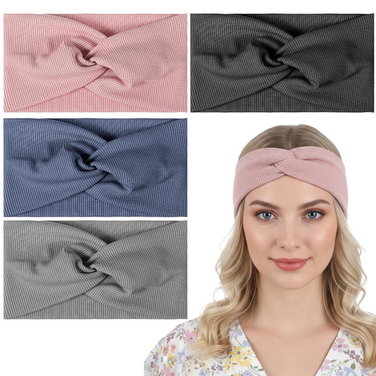 JJUNW 4pcs Non-Slip Headbands, Stretchy Hairbands, Soft Cross Elastic Head Bands Hair for Yoga Working Out Travel or Running