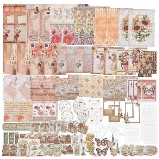 Andibro Vintage Scrapbook Accessories, 100 Pcs Scrapbooking Stickers Kit Aesthetic Washi Paper Sticker Set Junk Journal Stickers Book DIY Retro Stickers Supplies for Letters Notebook Card Making(B)
