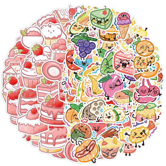 Amaxiu 120 Pcs Cute Cartoon Dessert Stickers, Pink Cake Theme + Food Graffiti Style Funny Self-Adhesive Waterproof Vinyl Sticker Decal for Scrapbooking Laptops Water Bottle Refrigerators Journal