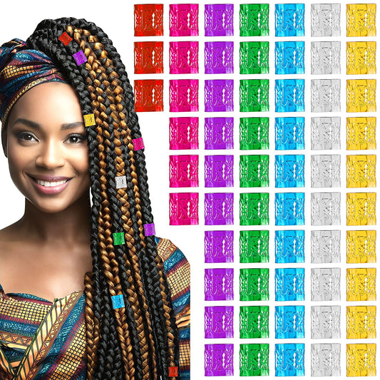 Andibro 200 Pcs Dreadlocks Beads Aluminum Hair Rings for Braids Hair Clips Braiding Ring Adjustable Metal Cuffs Braiding Hair Accessories