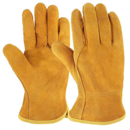 Giantree Gardening Gloves for Men and Women, Heat-resistant Tough Thorn Proof Cowhide Leather Safety Work Gloves Comfortable Breathable Protective Gloves Flexible Heavy Duty Gloves with Strong Grip