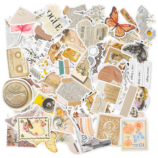 Amaxiu 60PCS Flower Butterfly Stickers, Vintage Vinyl Waterproof Aesthetic Decals Scrapbook Sticker DIY Decorative Stickers for Water Bottle Laptop Phone Luggage Skateboard(A Style)