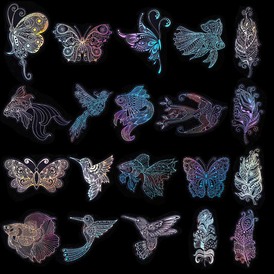 Amaxiu Large Holographic Stickers, 40 Pcs Glitter Transparent Holographic Decals Waterproof Resin Iridescent Shiny Stickers for Water Bottles Laptop Scrapbook Journal DIY Craft(A)