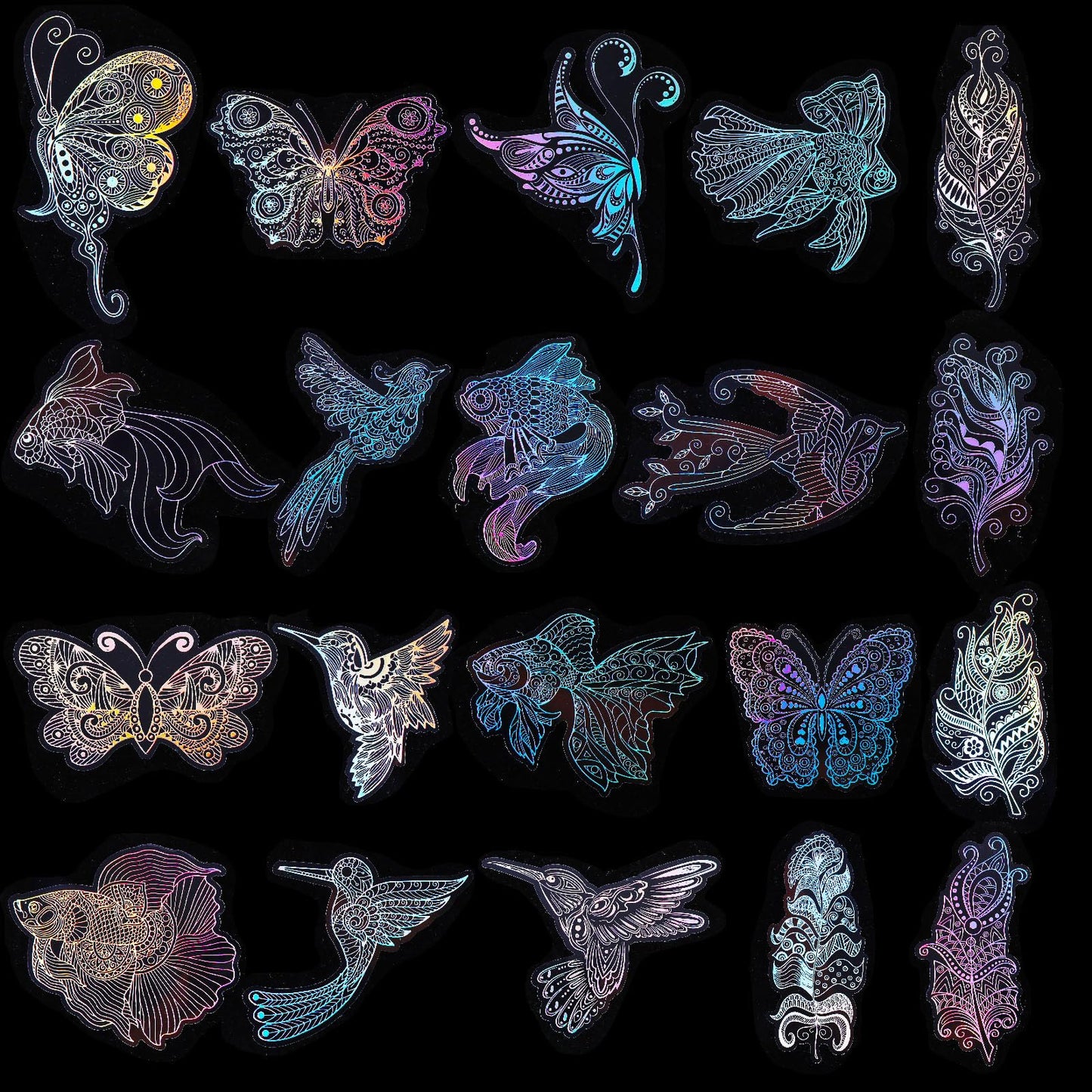 Amaxiu Large Holographic Stickers, 40 Pcs Glitter Transparent Holographic Decals Waterproof Resin Iridescent Shiny Stickers for Water Bottles Laptop Scrapbook Journal DIY Craft(A)