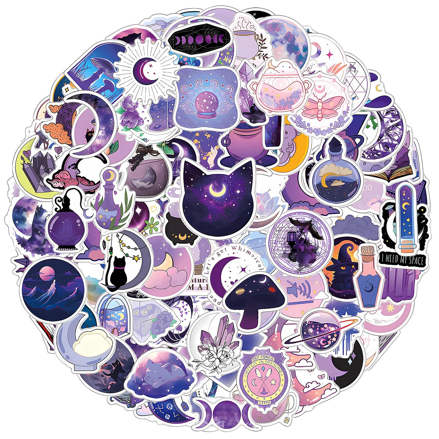 simarro Purple Moon Doodle Sticker Fun and Cute Book Stickers Waterproof Vinyl Stickers for Water Bottles Laptops and Scrapbooking Snowboard Décor