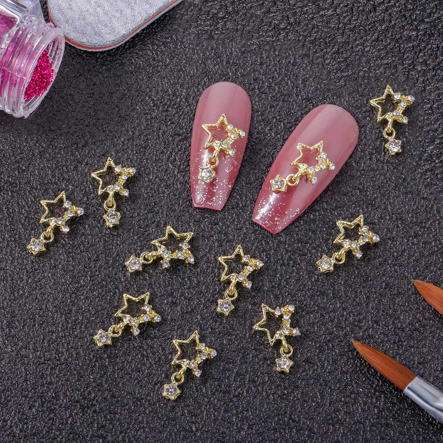 Giantree 20Pcs Star Nail Charms, 3D Alloy Rhinestones Nails Art Charms Bling Crystals Nail Gems for DIY Manicure Decoration Nail Accessories Women Nail Supplies (Gold)