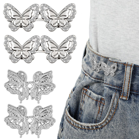 Andibro 4 Sets Butterfly Pant Waist Tightener, Adjustable Waist Buckle Set Detachable Button Tightener Button Adjuster Buttons Pins for Pants Jeans Skirts Sleeves