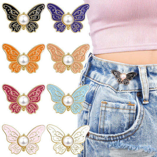 MBAIYO 8 Pack Buttons for Tightening Trousers, Belt Clamp, Removable Adjustable Butterfly Waist Clamp, Seamless Adjustable Trouser Buttons for Jeans, Trousers, Skirts
