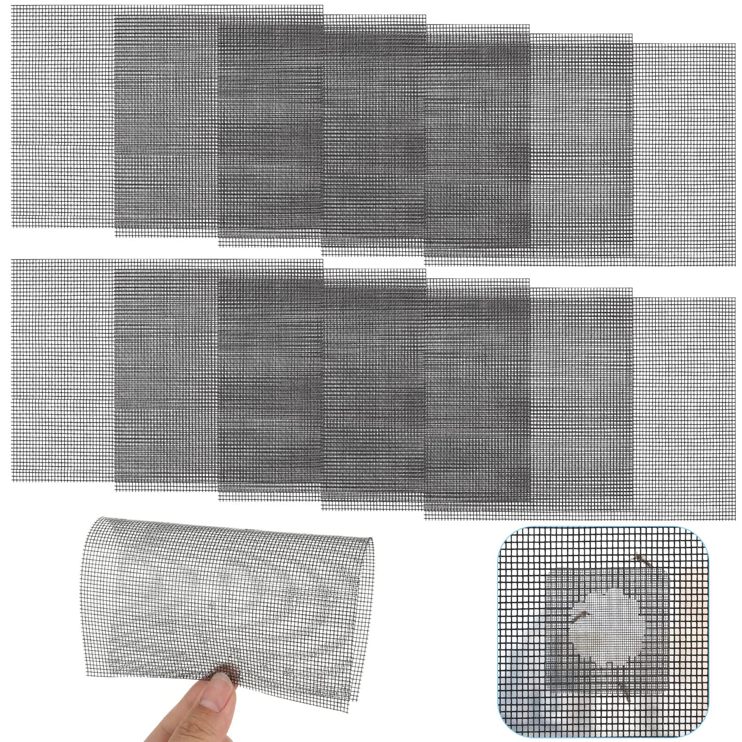 Cobee Fly Screens for Window - 18 x 13cm, 10 Sheet Self-Adhesive Window Screen Quick Repair Patch Kit Fiberglass Screen Door Replacement Repair Mesh Wall Repair Patches Drywall Tools Wall Hole(Black)