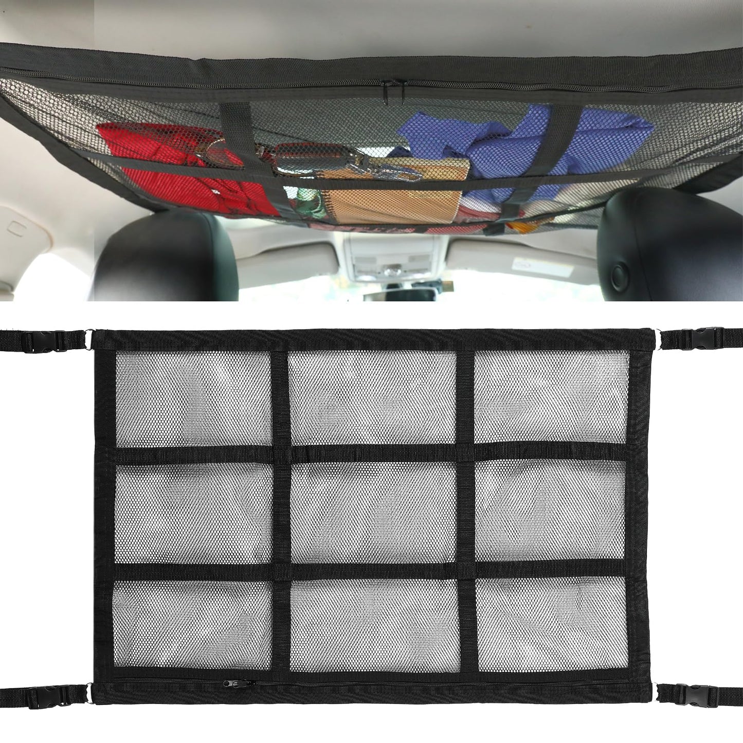 Molain Cargo Net for Van, Van Storage Solutions, Double Layer Mesh Car Boot Organiser, Large Capacity Car Roof Storage Nets for Campervans, Foldable Lorry Camping Accessories Interior Gadgets