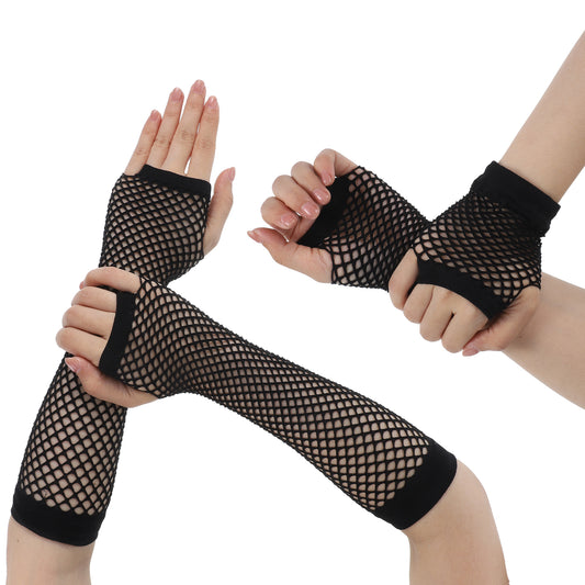 HJZHII 6 Pairs Fishnet Gloves Fingerless, 80s 90s Long Short Fingerless Mesh Gloves Fish Net Arm Sleeves Fingerless Mesh Gloves Theme Party Costume Accessory Women Halloween (Black)