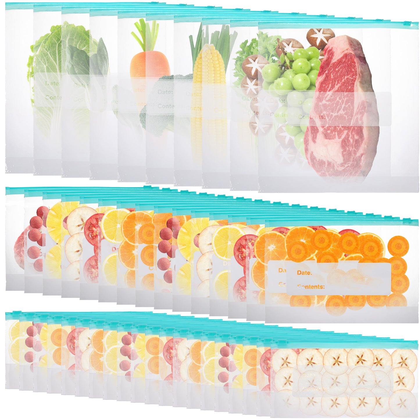 Molain 45Pcs Reusable Food Storage Bags, Dishwasher Safe, BPA Free Freezer Bags Thick Freezer Bags Leakproof Food Lunch Bag for Sandwich Snack Lunch, Meats, Cereal, Vegetables, Gallon