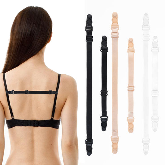 JJUNW 3 Pairs Bra Strap Clips, Non-slip Elastic Bra Strap, Women's Adjustable Keep Bras Straps Holder for Slipping Holder Back Conceal Straps Keep Bras In Place Black Beige