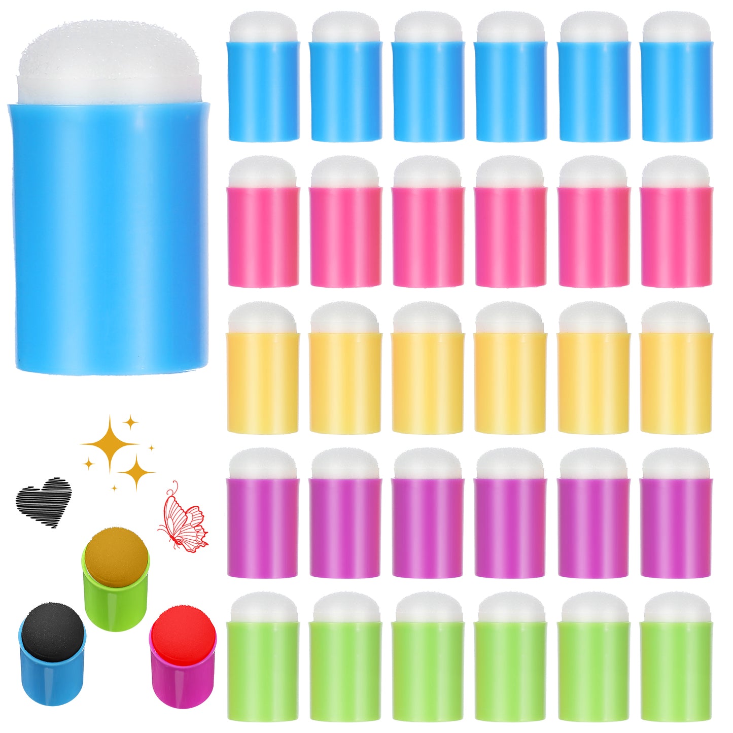 Yuanchu 30 Pcs Finger Sponge Daubers, Finger Painting Sponges with Soft Sponge Head Crafts Fingers Daubers for Face Paint, Art Ink, Card Making, Stamping and Crafts(Multicolor)