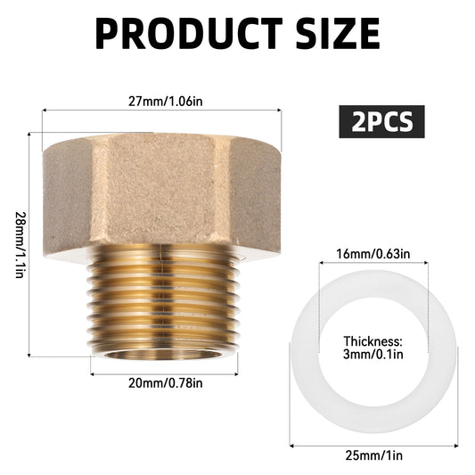 Bewudy 2 Pack Brass Pipe Fittings, 1/2" to 3/4" Pipe Reducer Adapter Coupler, 1/2" NPT Male Pipe x 3/4" NPT Female Pipe Fitting with White Sealing Gasket (1/2" to 3/4" Pipe Reducer Adapter Coupler)