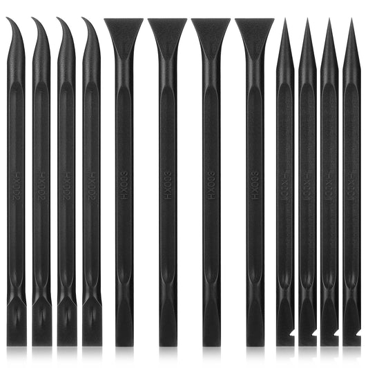 BOHUIZ Plastic Scrapers Tool, 12 PCS Multi-Purpose Non-Scratch Carbon Fiber Plastic Scraper Small Crevice Cleaning Tool for Car Cleaning Supplies Kitchen Crevices (Black)