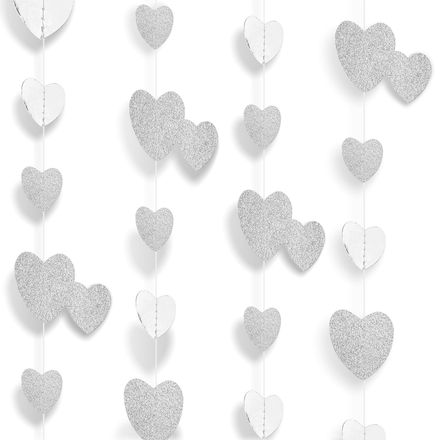 LIQWEI 52 Feet White -Silver Disco Party-Decoration Heart Garland, Birthday, New Year's Eve, Hanging Backdrop Streamers, Graduation, Engagement, Wedding, Bachelorette, Winter Christmas Banner Decor