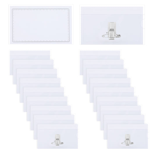 Molain 20 Pieces Pin Style Name Badge Holders Name Tags with Pins Clear Plastic Name Tag Holder Horizontal Name Badge Holders with 20 Pcs Inserts for Meeting Seminar Show Event and Conference