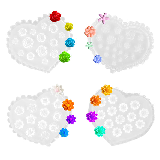 HJZHII 4 Pcs Rose Polymer Clay Molds, Daisy Miniature Clay Mold Polymer Clays Press Mold for Clays Earrings Decoration Craft and DIY Craft Jewelry Making (Mini Flower)