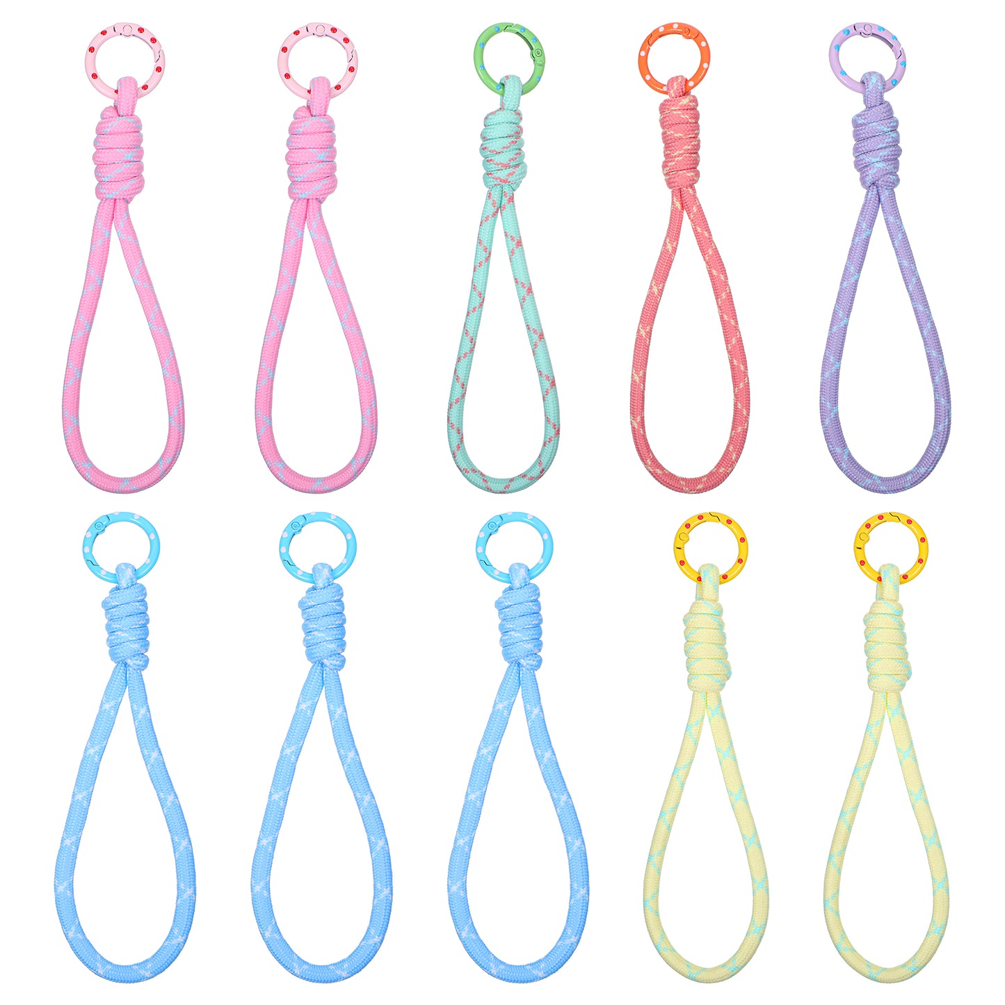 Andibro 10Pcs Braided Rope Keychain, Multicolor Polyester Lanyard Handmade Woven Strap for Keys Bags Purse Accessories