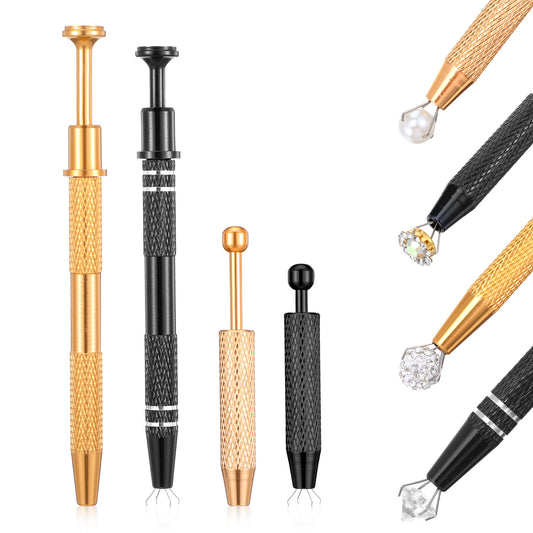 HJZHII 4PCS Piercing Ball Grabber Tool Set, Stainless Steel Diamond Claw 4Claw Pick up Tool Gem Tweezers 4 Prongs Holder Jewelry Grabber for Tiny Objects Ic Chip Electronic Component Nail Bolt Diamond