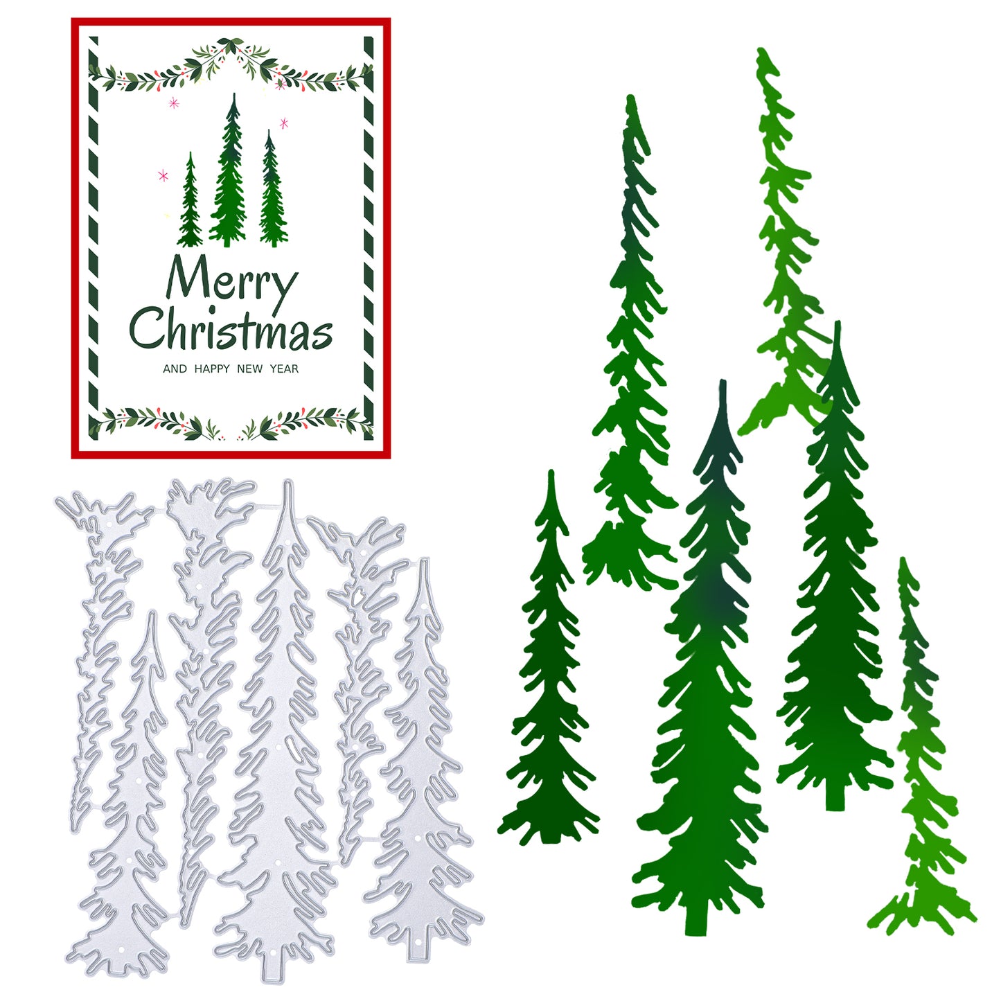 GEEHUA Christmas Pine Tree Metal Die Cuts Set, Xmas Narrow Pine Trees Cutting Dies Christmas Embossing Stencils for Card Making DIY Scrapbooking Stamps Decor
