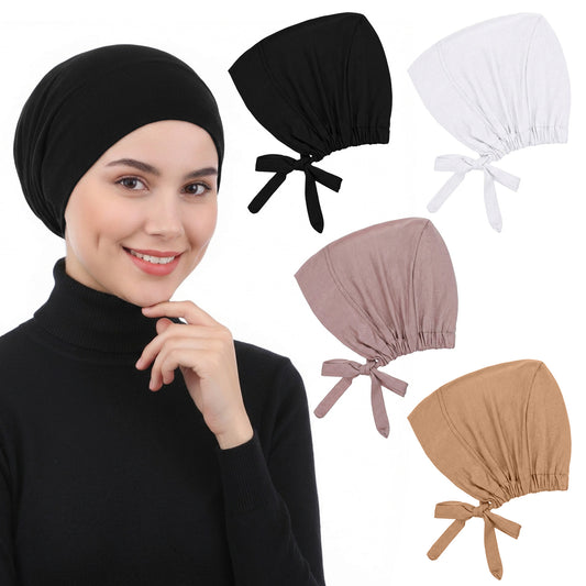 HJZHII 4 Pcs Women Hijab Undercap, Elastic Head Wraps Breathable Undercaps Head Coverings Non Slip Underscarf Hijab Cap Muslim Headwrap for Women(4 Color)