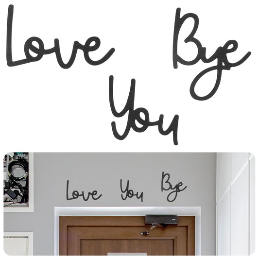 HJZHII 2 Sets Love You Bye Wood Sign Above, Express Love and Warm for Family Lovers Door Topper Black Modern Sign Wall Art Decal with 12 PCS Glue Points for Family(Classic)