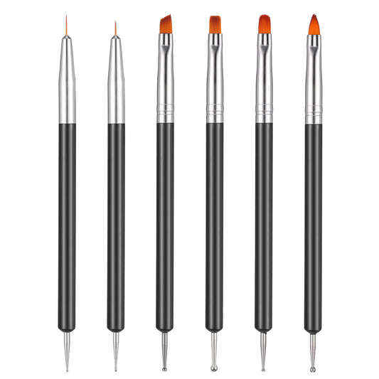 MBAIYO 6Pcs Nail Dotting Tool, Double-Ended Fine Nail Art Brushes Set Liner Dotting Tools Kit Gel Polish Nail Drawing Paint Small Detail Builder Gel Brushes for DIY Design French Manicure