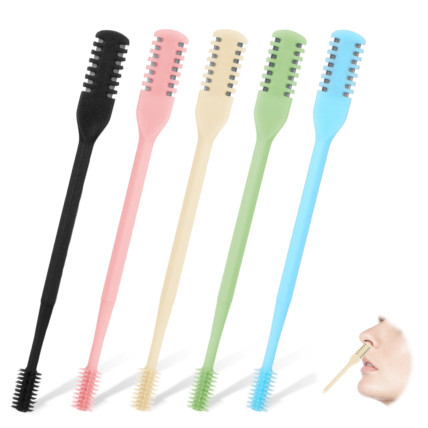 Molain 5 Pcs 2 in 1 Manual Nose Hair Trimmer, 360° Rotating Nasal Hair Cutter Removal with Ear Cleaner for Men Women, Manual Portable Nosehair Cutter Set