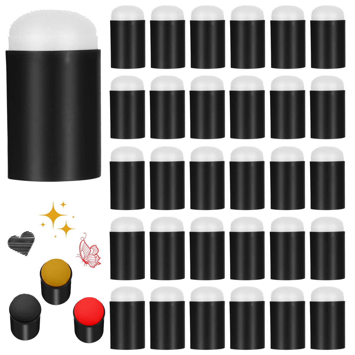 Yuanchu 30 Pcs Finger Sponge Daubers, Finger Painting Sponges with Soft Sponge Head Crafts Fingers Daubers for Face Paint, Art Ink, Card Making, Stamping and Crafts(Black)