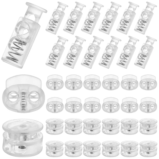 AOZUO 36PCS Spring Cord Lock, Plastic Cord Locks for Drawstrings Spring Toggle Stopper Cord Adjuster Shoelace Fastener Lock Elastic Draw String Clip for Shoelaces Drawstrings Paracord Clothing(Clear)