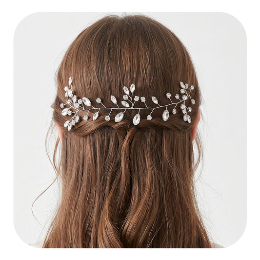 MBAIYO 2Pcs Pearl Bride Wedding Hair Vine, Silver Rhinestone Bridal Headpiece for Women Prom Hair Accessories Bendable Crystal Hair Piece