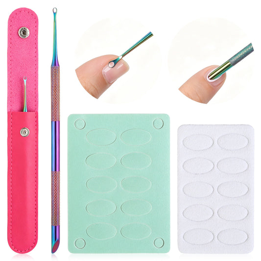 HJZHII Dual Ended Cuticle Pusher, Stainless Steel Cuticle Remover Pre-treatment CuticleScraper CuticleNail Tool with Cover 240 Grit 100 Grit Nail Files Nails Dirt Cleaner Tool for Salon & Home Use