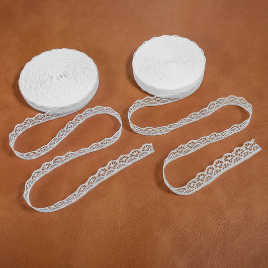 JJUNW 2Roll Sewing Lace Ribbon 30 Yards, Narrow Elastic Lace Trim, 0.6in Wide Flower Fabric Trim for Crafting Gift Wrapping Dress Embellishment Wedding Decor Bow Making & Sewing Crafts(White 2pcs)