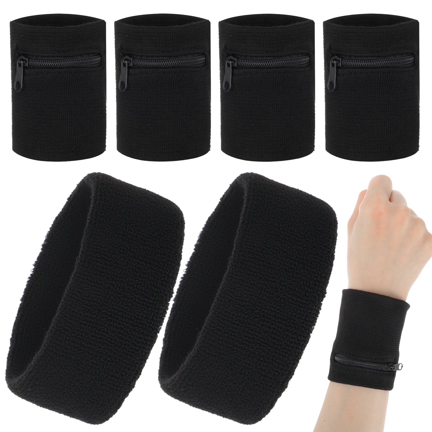 WJIAAA 2 Pcs Wrist Wallet for Women with 4 Pcs Head Sweat Bands, 3.35in Zippered Wrist Wallets for Running, Jogging, Hiking & Basketball, Key & Card Holder, Nylon & Spandex for 7-8in Wrist Circumferen