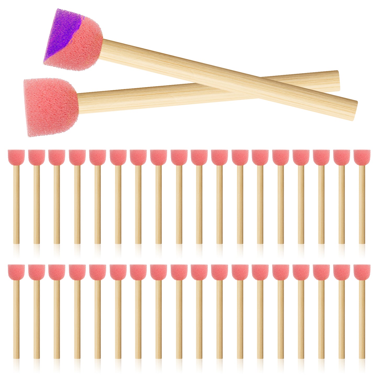 BOHUIZ 40 Pack 0.6'' Paint Sponge Brush Round Sponge Foam Brush Wooden Handle Foam Brush Foam Paint Brushes or Painting Crafts, DIY Arts, and Crafts, Acrylic Painting, Stamps(Pink)