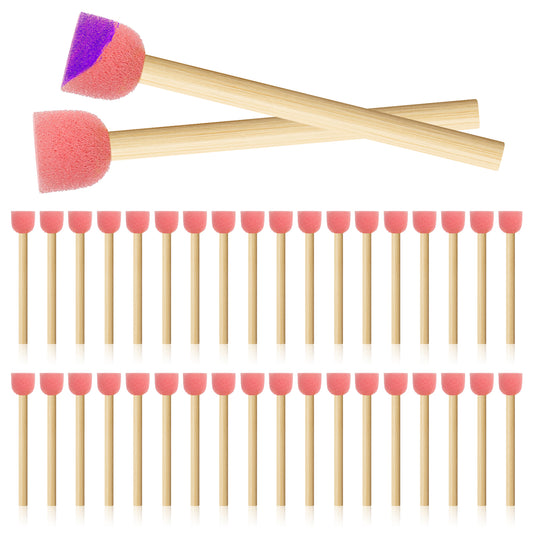 BOHUIZ 40 Pack 0.6'' Paint Sponge Brush Round Sponge Foam Brush Wooden Handle Foam Brush Foam Paint Brushes or Painting Crafts, DIY Arts, and Crafts, Acrylic Painting, Stamps(Pink)