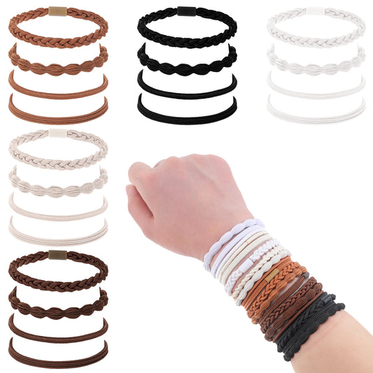 Bewudy Hair Ties Bracelets for Women, Boho Hair Ties No Damage Ponytail Holders, Elastic Boho Hair Bracelets for Women Thick Thin Long Curly(Classic Style)
