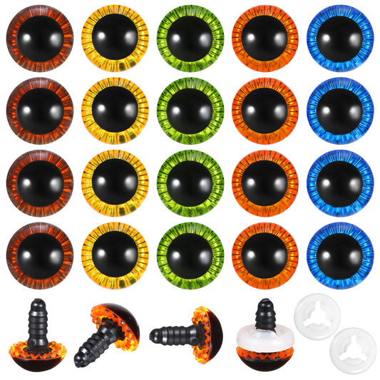 BOHUIZ 20 Pcs 15mm Colored Crochet Eyes, Eyes for Crochet Animals, Safety Eye with Washers Glitter Safety Eye for Crocheting Animal Plush Stuffed Animals DIY Stuffed Toy and Halloween Decorations