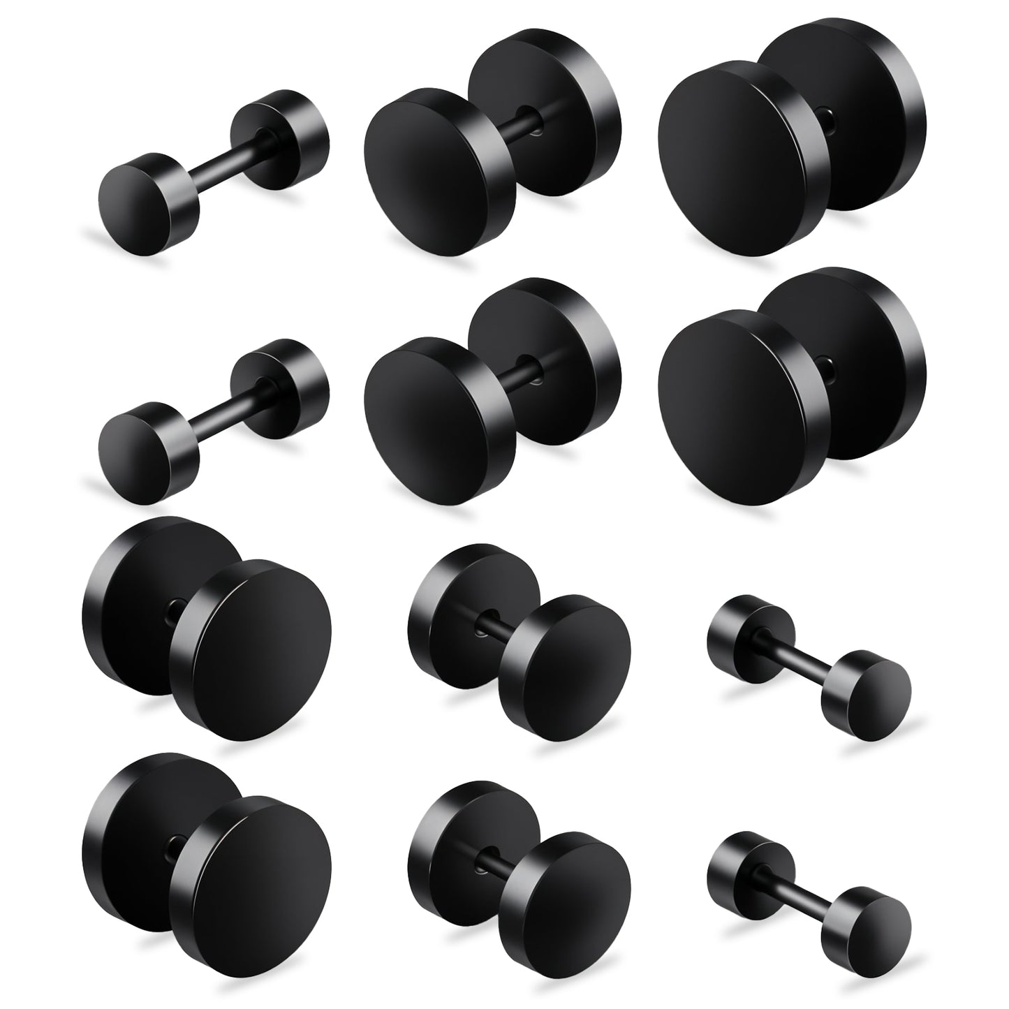 LIQWEI 6 Pairs Black Stud for Men Women, Stainless Steel Ear Studs, Fake Gauges Dot Earrings 4-10mm Round Ear Studs