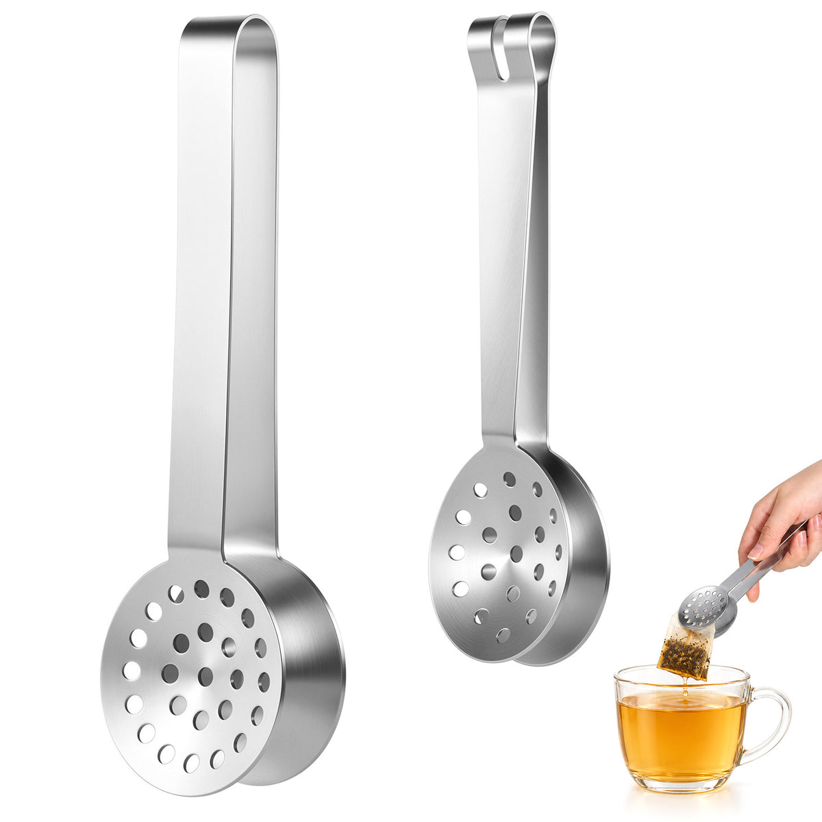 Jeffdad 2 Pcs Tea Bag Squeezers Stainless Steel Tea Tongs for Teas Lemon