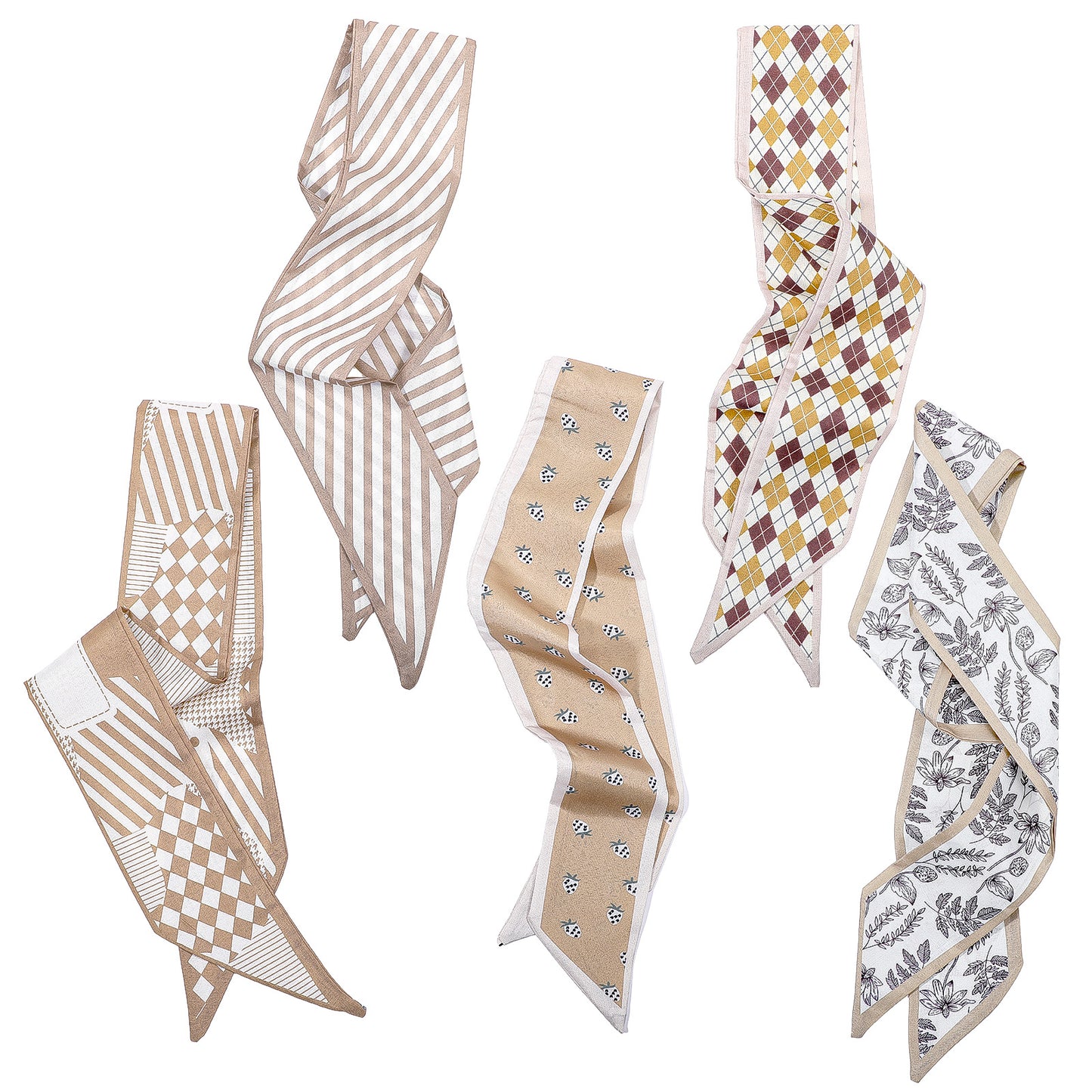 DOPENSPI 5 Pcs Fashion Scarves for Women, Lightweight Boho Satin Headbands Purse Scarf Set for Bag Hair Accessories (35.4x2.75 Inch)