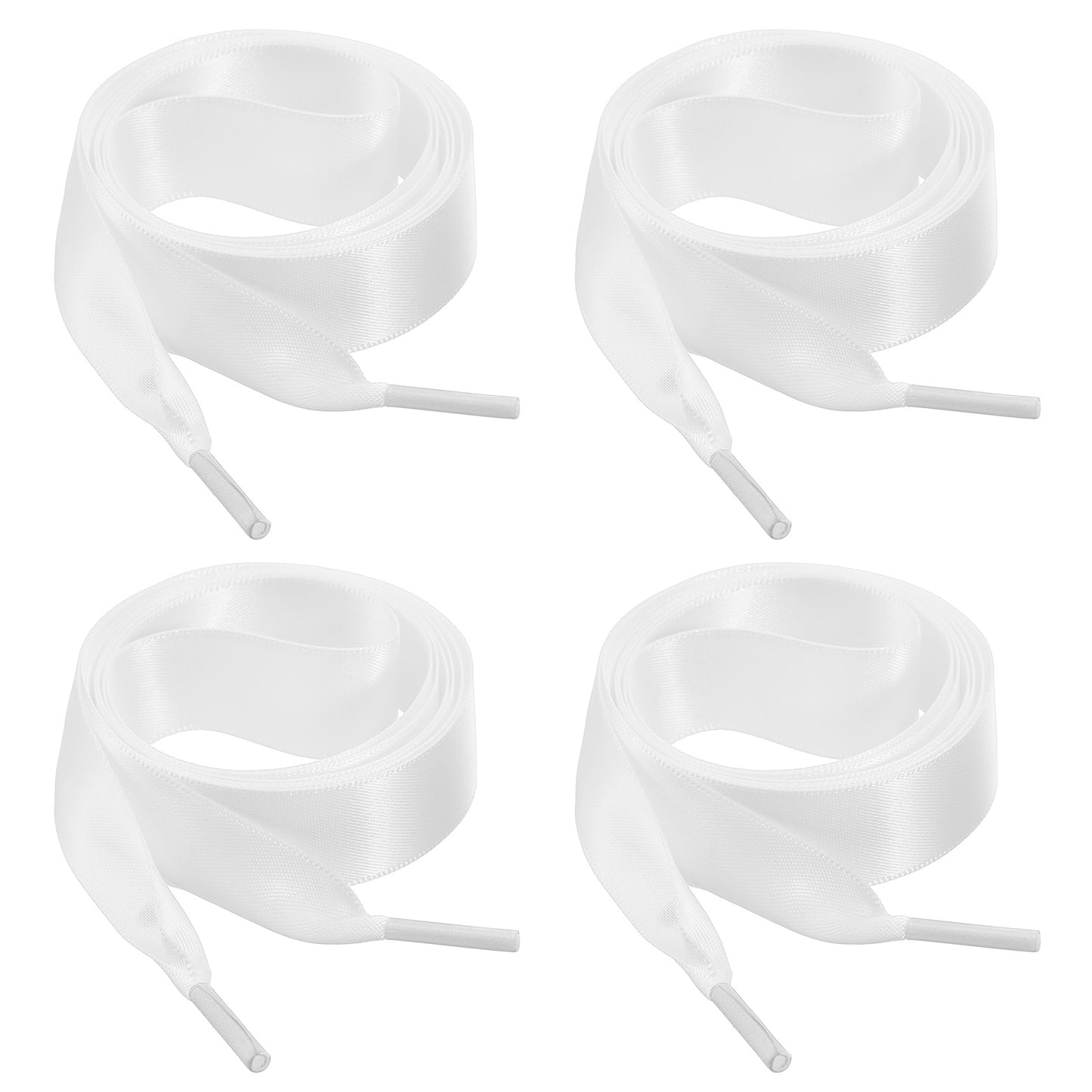 HJZHII 2 Pairs Ribbon Shoe Laces, 47" Flat Satin Shoelaces Soft Silky Shoe Ties 3/4" Wide Fashion Shoestring for Women Sneaker Skate Shoes Boots Sport Shoes(White)