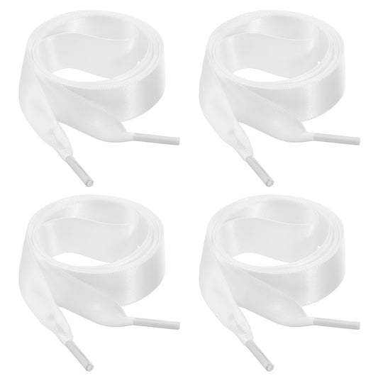 HJZHII 2 Pairs Ribbon Shoe Laces, 47" Flat Satin Shoelaces Soft Silky Shoe Ties 3/4" Wide Fashion Shoestring for Women Sneaker Skate Shoes Boots Sport Shoes(White)