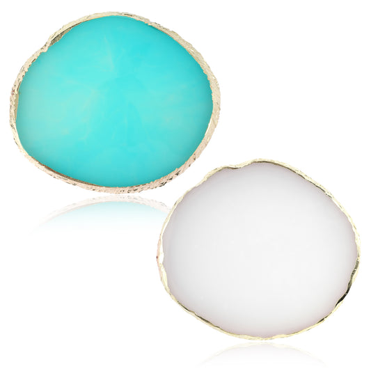 BOHUIZ 2 Pcs Resin Nail Art Palette, Nail Polish Color Mixing Palette Gold Edge Makeup Color Pallet Nails Display Board Mixing Tray for Makeup Nails Art (White, Blue)