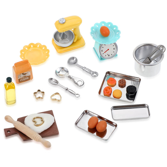 JIEYAO 24 Pcs Miniature Food Toys Set, 1:12 Dollhouse Pretend Play Kitchen Accessories Set, Cooking Utensils for Dollhouse Kitchen Kitchen Playset Toys Gift for Boys Girls Toddlers Mini Stuff
